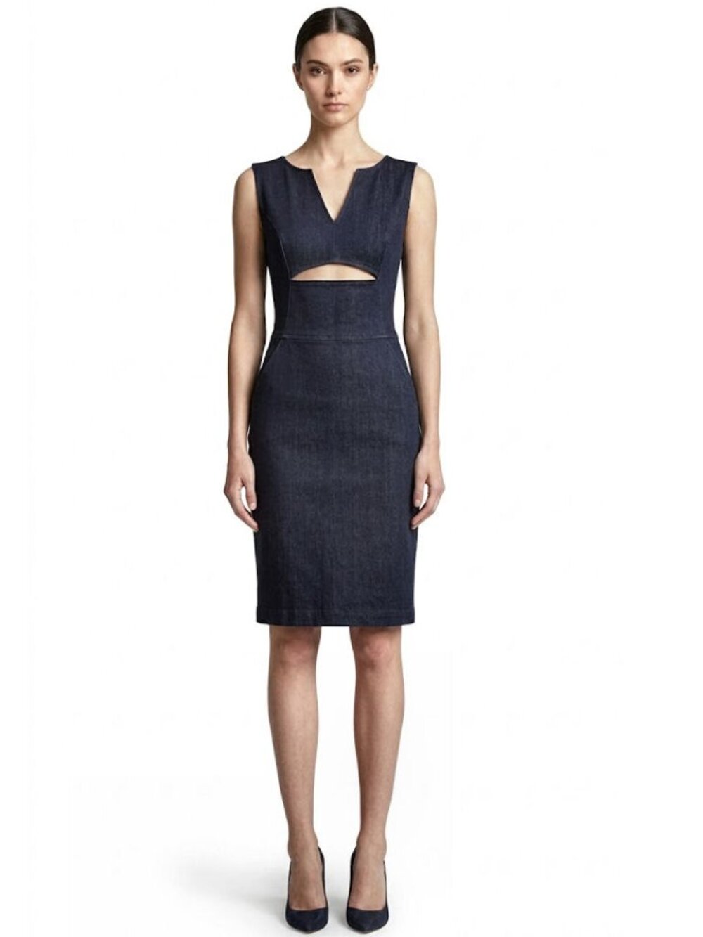 Tomas Maier Made in Italy Denim Cutout Sheath Dress, Dark Indigo, Womens Size 0